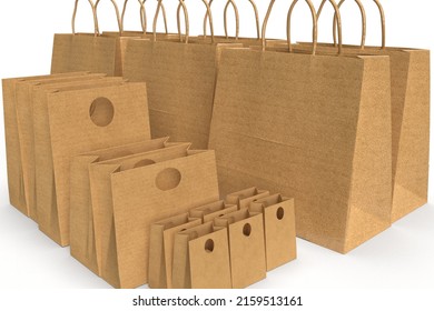3D Illustration - Set of eco-friendly shopping bags in different kinds and sizes.