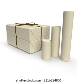 3D Illustration - A set of environmentally friendly packages out of grass paper.