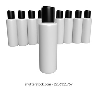 3D-Illustration - Set von Shampoo-Flaschen mit Flip-Top.