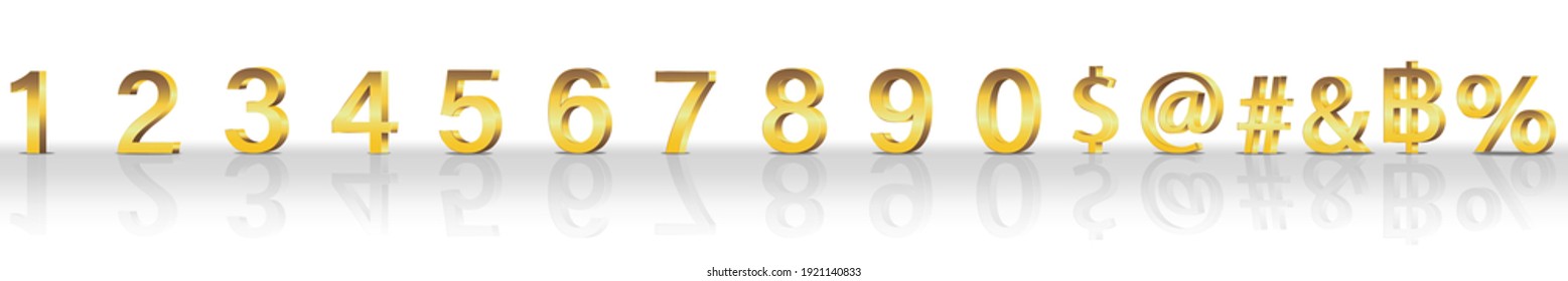 3D illustration set of golden numbers and currency symbols over white background 