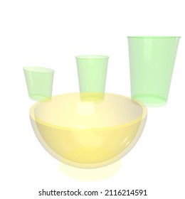 3D Illustration - A  set of salad and juice dishes out of environment frienedly PLA bio plastic.