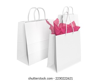 3D illustration - Set of three shopping bags, one with a pink gift paper.