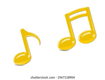 3d illustration of shiny golden melody sign or logo isolated on white background as vector. Sixteenth note and eighth note song.