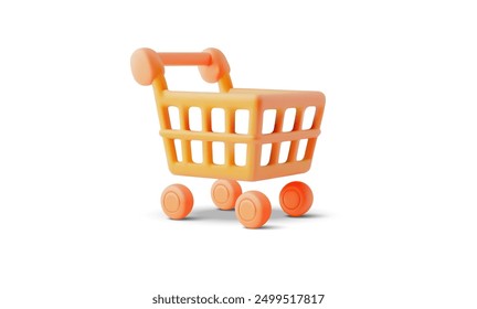 Ilustración 3D de un Carrito de compras renderizado con tonos naranjas brillantes. Esta Imagen representa conceptos como compras, comercio minorista y comercio electrónico, proporcionando una imagen moderna y atractiva.