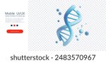 3D illustration showcasing floating DNA structure surrounded by transparent spheres. This scientific graphic is perfect for educational materials, presentations, and health or genetic research topics.