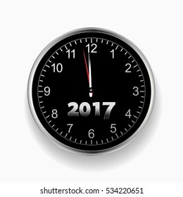 3D Illustration of a Silver and Black Clock Signing Nearly Midnight with Twenty Seventeen in Numbers