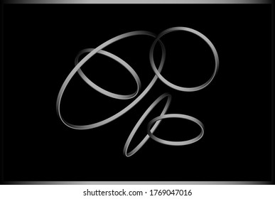 3d illustration of silver rings floating on a silver and black background