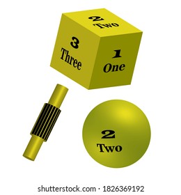 3d illustration of simple ball arms and squares written in green numbers