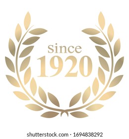 3D illustration since year 1920  gold laurel wreath vector isolated on a white background 