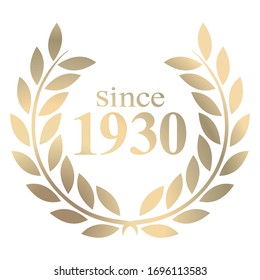 3D illustration since year 1930 gold laurel wreath vector isolated on a white background 