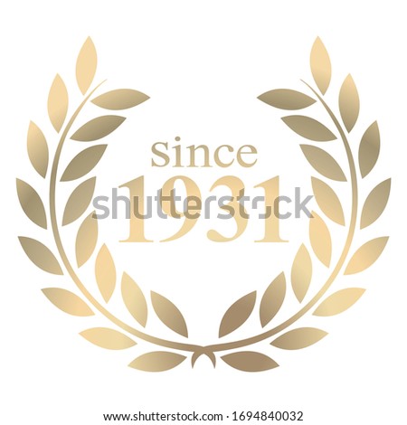 3D illustration since year 1931 gold laurel wreath vector isolated on a white background 