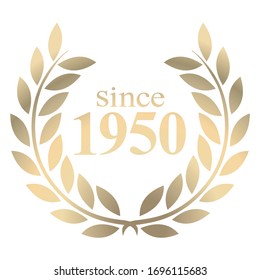 3D illustration since year 1950 gold laurel wreath vector isolated on a white background 