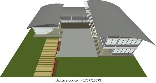 3D-Illustration einer kleinen Bibliothek