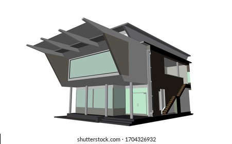 3D illustration of small workplace building