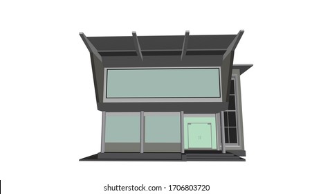 Ilustración 3D de la construcción de un pequeño lugar de trabajo