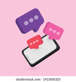 Ilustración 3d, smartphone con icono de chat