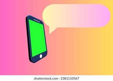 3D illustration, a smartphone with chat icon.