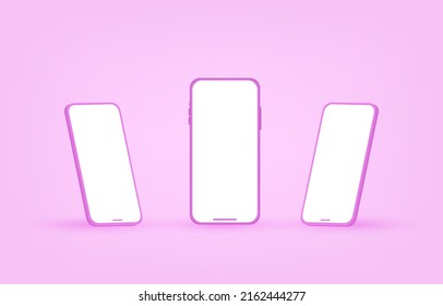 3D illustration, smartphone interface set , vector mockup template with front view 