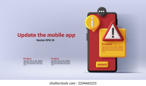3d illustration of a smartphone with warning error message pop up from the screen