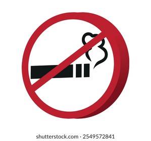 3d illustration of a smoking cigarette in a crossed out circle. Isolated on white background. Smoking Prohibited.