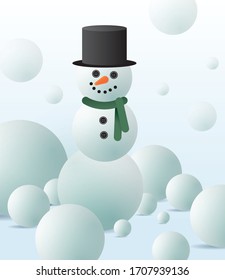 3d illustration of snowman with button eyes