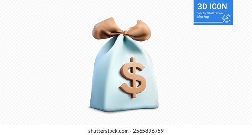 A 3D illustration of a soft money bag featuring a dollar sign, designed for use in financial contexts, digital marketing, or economic discussions. Ideal for graphic projects.