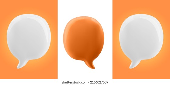 3D illustration of speech bubble. 
3d vector talking cloud. Glossy speech orange bubble high quality vector. Shiny cloud foam vector.