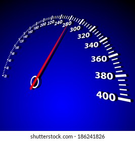 3d illustration of speedometer with moving arrow and high speed