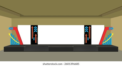 3d illustration stage backdrop LED screen blank space logo company with digital futuristic technology decoration for event show performance. Vector editable sketch outline drawing coloring isolated.