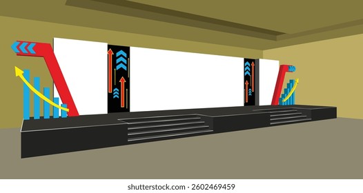 3d illustration stage backdrop LED screen blank space logo company with digital futuristic technology decoration for event show performance. Vector editable sketch outline drawing coloring isolated.