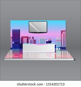 3d illustration stage flooring backdrop city led tv screen blank for exhibition presentation. High resolution image isolated. - Illustration