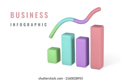 3D illustration statistics finance chart graph analytics. Business graph. Business invest development concept. Vector illustration.