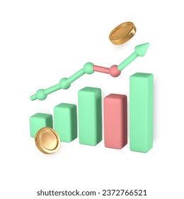 Ilustración 3D estadística gráfico de finanzas análisis. Gráfico de negocios. El concepto de desarrollo de las inversiones empresariales. Ilustración vectorial.