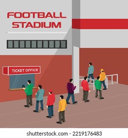 3D illustration Supporter buying ticket and entry to stadium template design..	