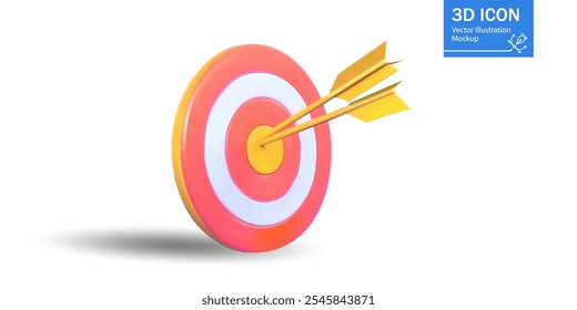 3D illustration of a target with arrows hitting the bullseye, symbolizing precision, goal attainment, and strategic focus.