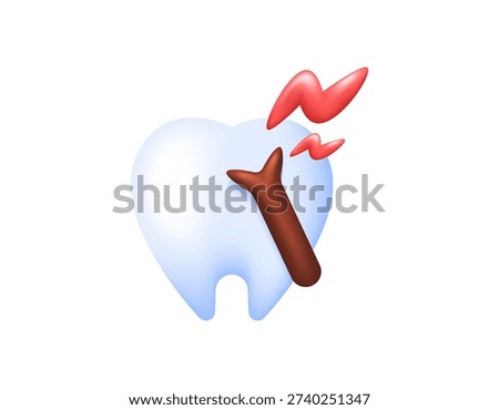 3D illustration of teeth and cloves. Treating toothache with cloves. Alternative and natural medicine or treatment. Dental problems and conditions. Symbols, icons, signs, elements. White background.