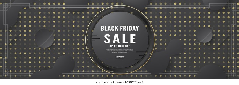 3D illustration template of black friday for invitation, advertisement, long banner. Modern abstract gradient background in liquid and fluid style. Trend design of the world.