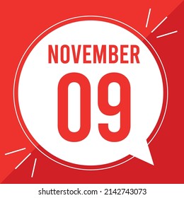 3d illustration with text: November 9 st day. White text color on a green background.