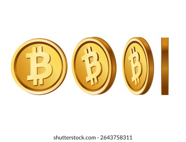 3D illustration of three golden Bitcoin coins, showcasing the iconic Bitcoin symbol, symbolizing cryptocurrency and digital finance.