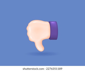 3D illustration of thumbs down. design concepts of dislike, disagree, lousy, or bad. symbols or icons. 3d and realistic concept design. vector elements. blue background