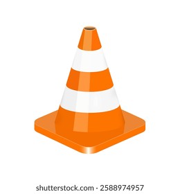 A 3D illustration of a traffic cone with orange and white stripes, commonly used for road safety, construction zones, and traffic control