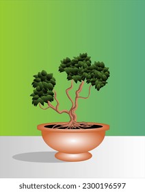 3d illustration of a tree in a pot on a green background