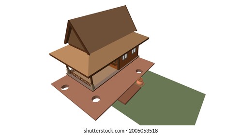 3D illustration of tropical house
