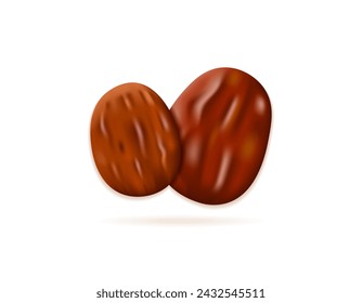 ilustración 3d de dos fechas o kurma. fruta o comida. símbolo o icono. diseño minimalista de ilustración 3d. elementos gráficos. vector 3d