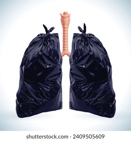 3D illustration of two garbage bags can be compared to the lungs of an unhealthy person with the lungs of a patient with a serious illness. Used in medicine, in advertising and commerce.