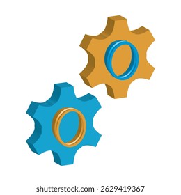 3d illustration of two gear wheels isolates on white background.