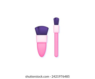 Ilustración 3D de dos pinceles de maquillaje. herramientas para aplicar maquillaje. productos o herramientas de belleza. objetos o cosas. símbolo o icono. Diseño de ilustración 3D minimalista. elementos gráficos. Vector