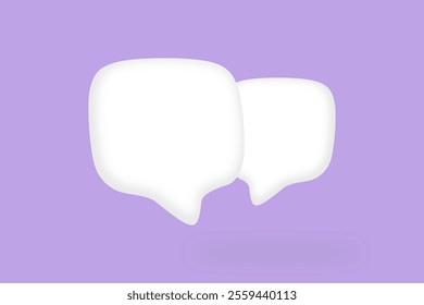 3D illustration of two white speech bubbles on a purple background, symbolizing communication or chat. Vector illustration