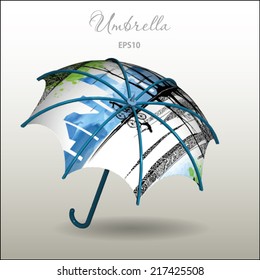 3d illustration of umbrella with landscape design