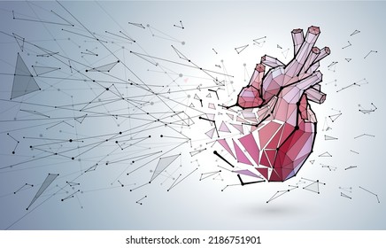 3D Illustration Of The Vascular Tubes Of The Human Heart. Use In Medicine And Education